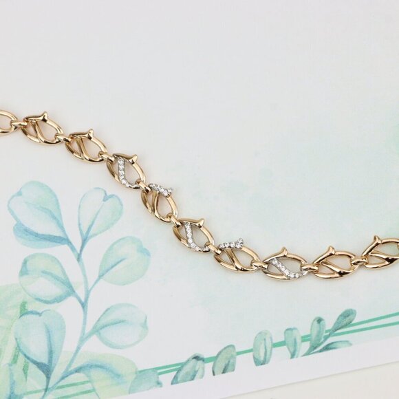 "Rose Gold Link Bracelet with CZ Accents, Elegant Chain Design, XPBL0831 - Picture 3 of 12